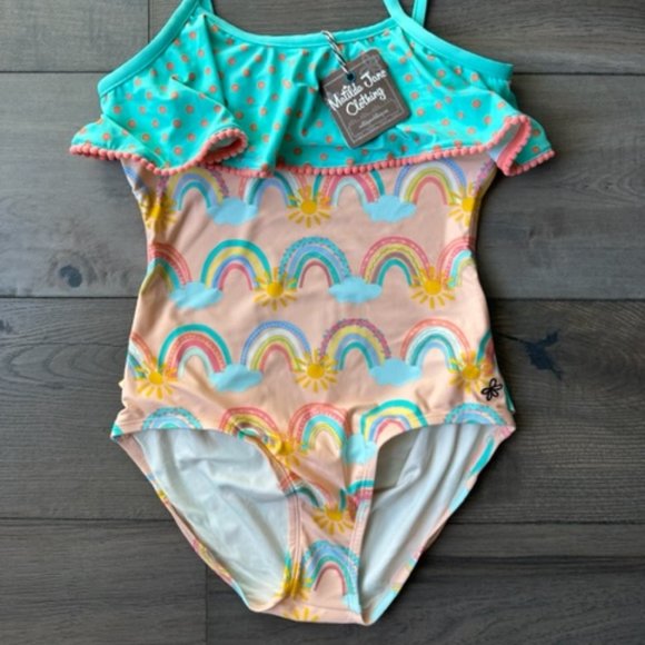 MATILDA JANE GIRLS BRAND NEW RAINBOW OPEN BACK SWIMSUIT SWIMWEAR - Picture 2 of 4